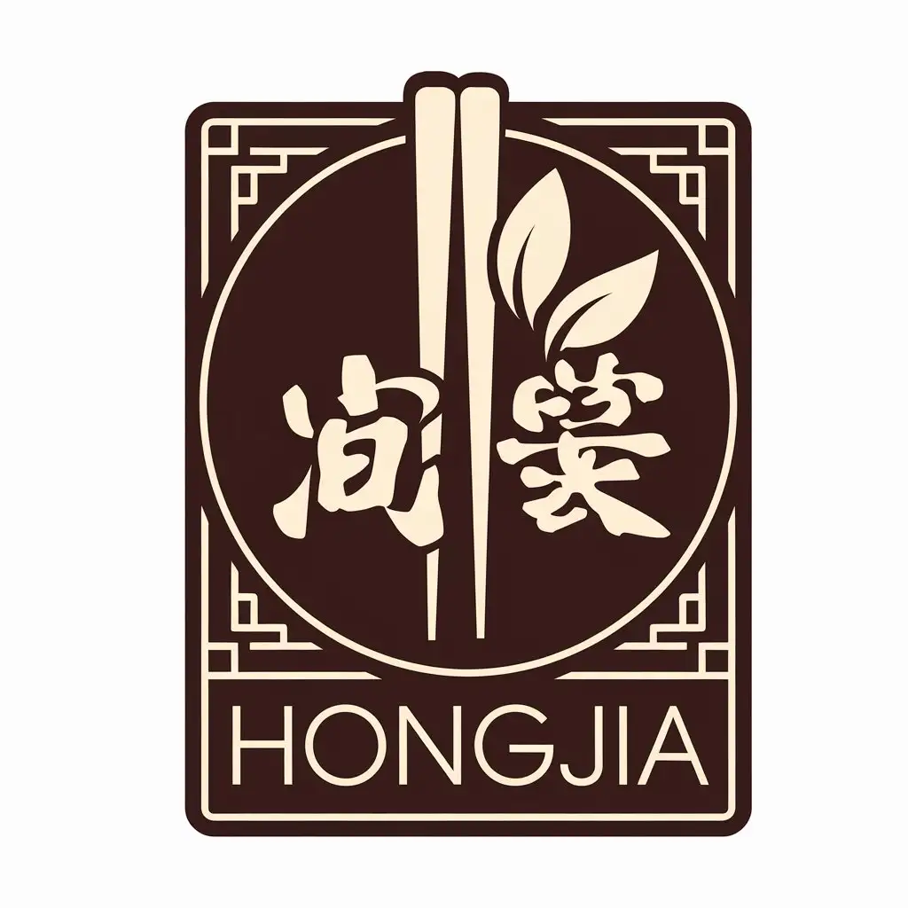 a vector logo design,with the text "Hongjia", main symbol:chopsticks, leaves,Moderate,be used in Restaurant industry,clear background