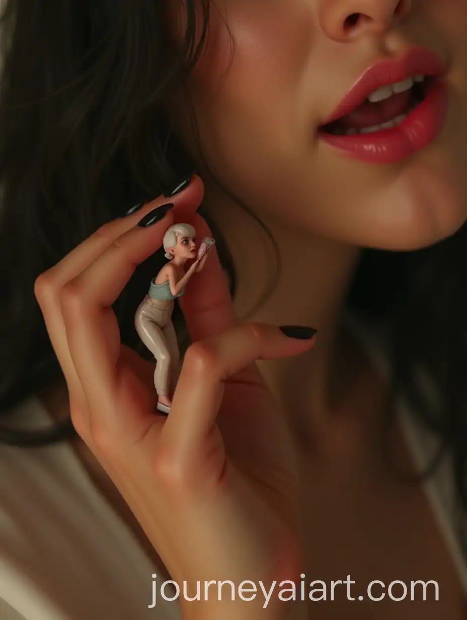 Tiny-Transgender-Woman-Clinging-to-Giantesss-Thumb-in-Hyperrealistic-Scene