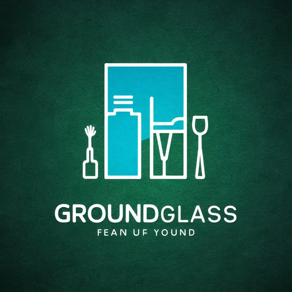 a vector logo design,with the text "groundglass", main symbol:Blue tinted glass, glass items,Minimalistic,clear background