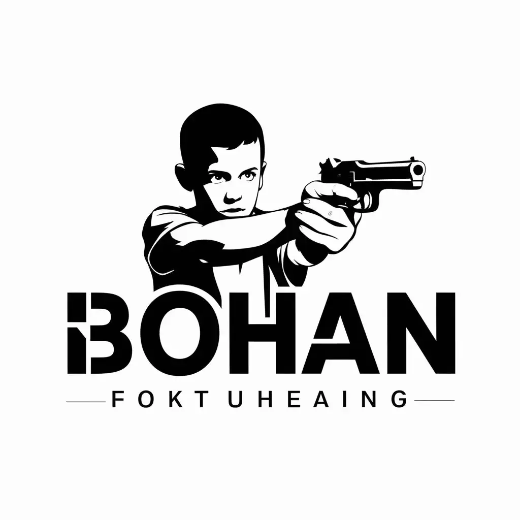 a vector logo design,with the text "BoHan", main symbol:boy posed in ready-to-shoot pistol stance,Moderate,clear background