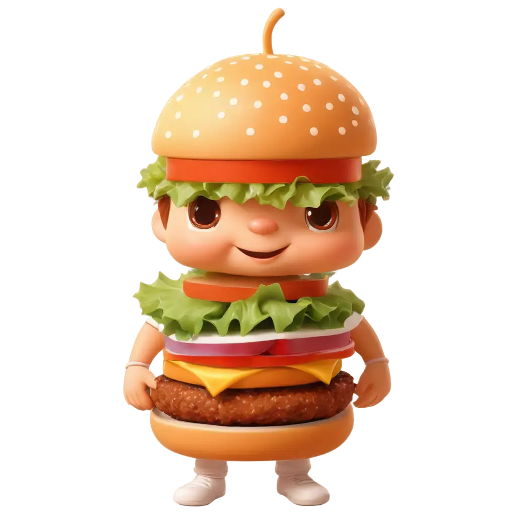 Cartoon-Cute-Food-for-Sale-Baby-Character-with-Beautiful-Hamburger-Art-Vector-PNG-Image