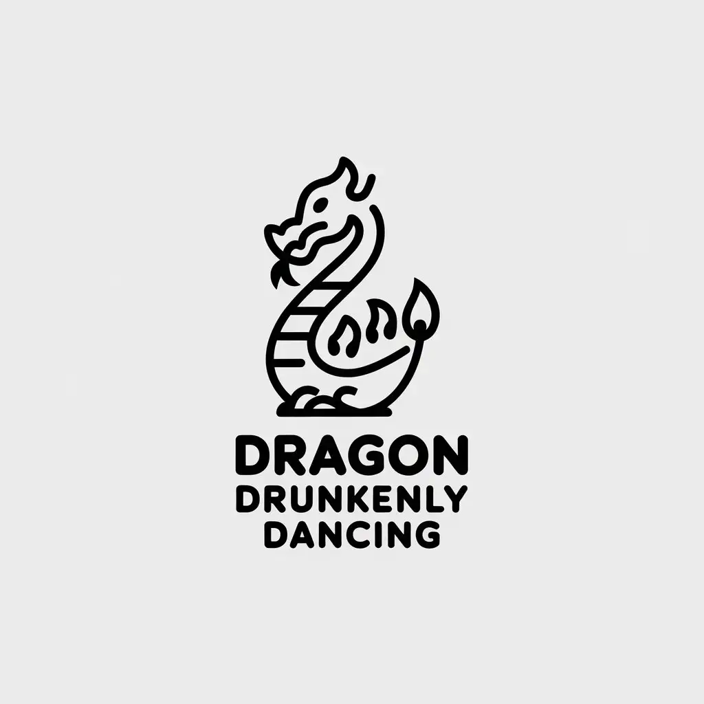 a vector logo design,with the text "dragon drunkenly dancing", main symbol:dragon, minimalistic, lines, flame,Minimalistic,be used in performing arts industry,clear background