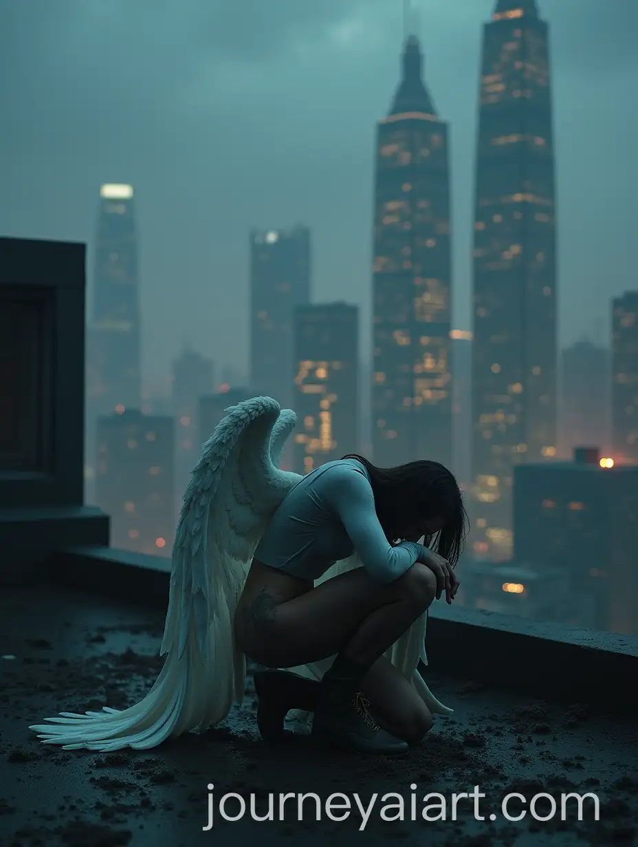 Cyberpunk-City-Skyline-with-Wounded-Angel-Kneeling-on-Rooftop