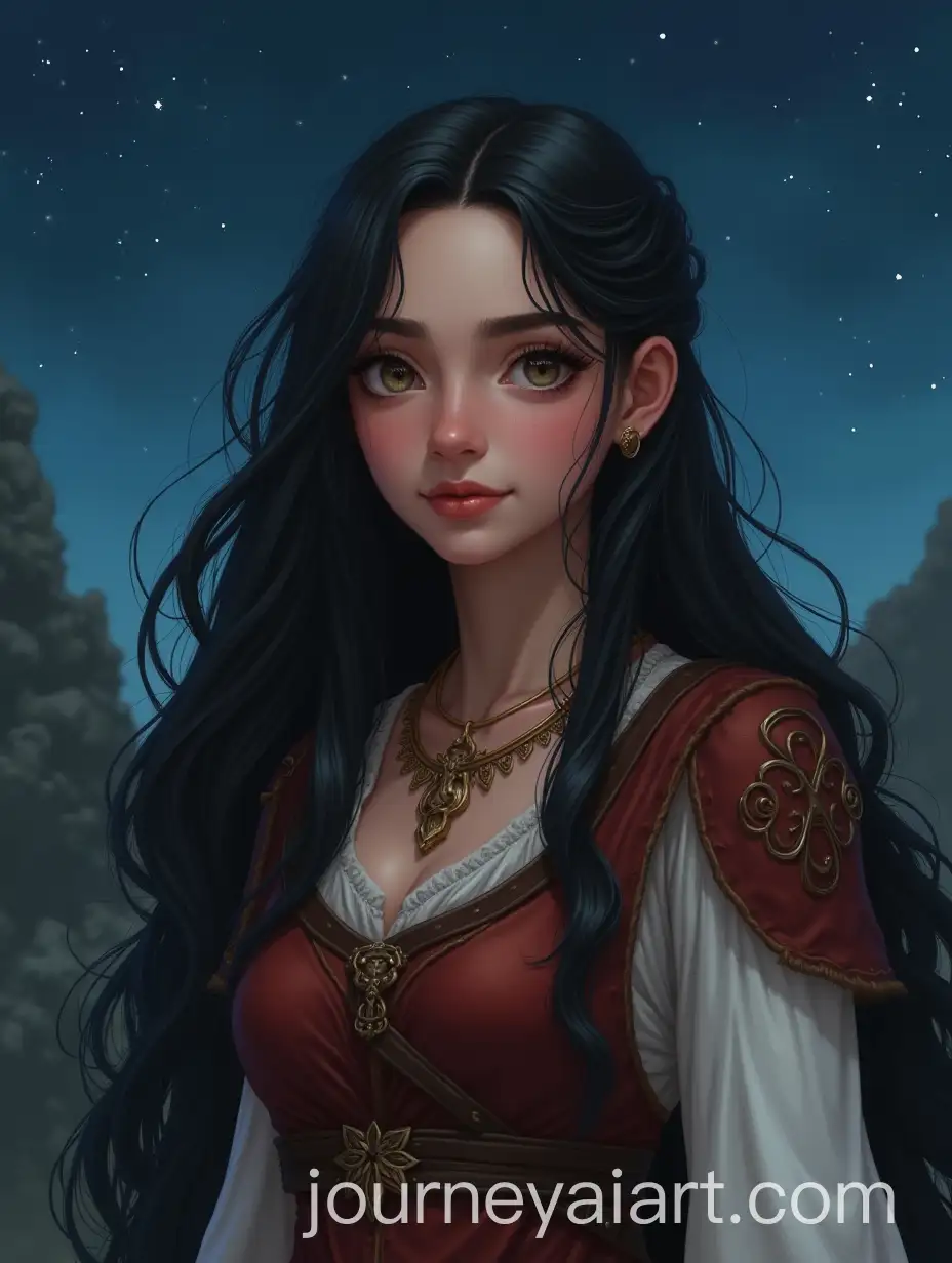 Young-Celtic-Woman-and-Barbarian-Mercenary-Under-a-Starlit-Sky