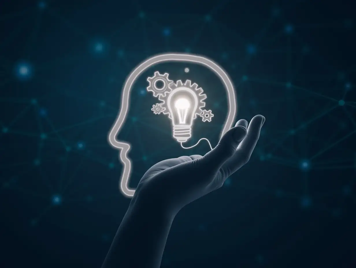 Conceptual-Illustration-of-Human-Head-with-Gears-and-Lightbulb-on-Digital-Network-Background