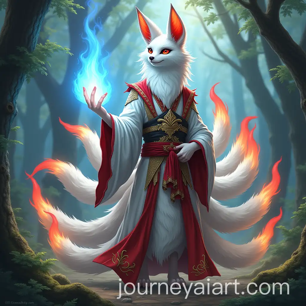 Kitsune-Sorcerer-in-Mystical-Forest-with-Nine-EmberGlowing-Tails