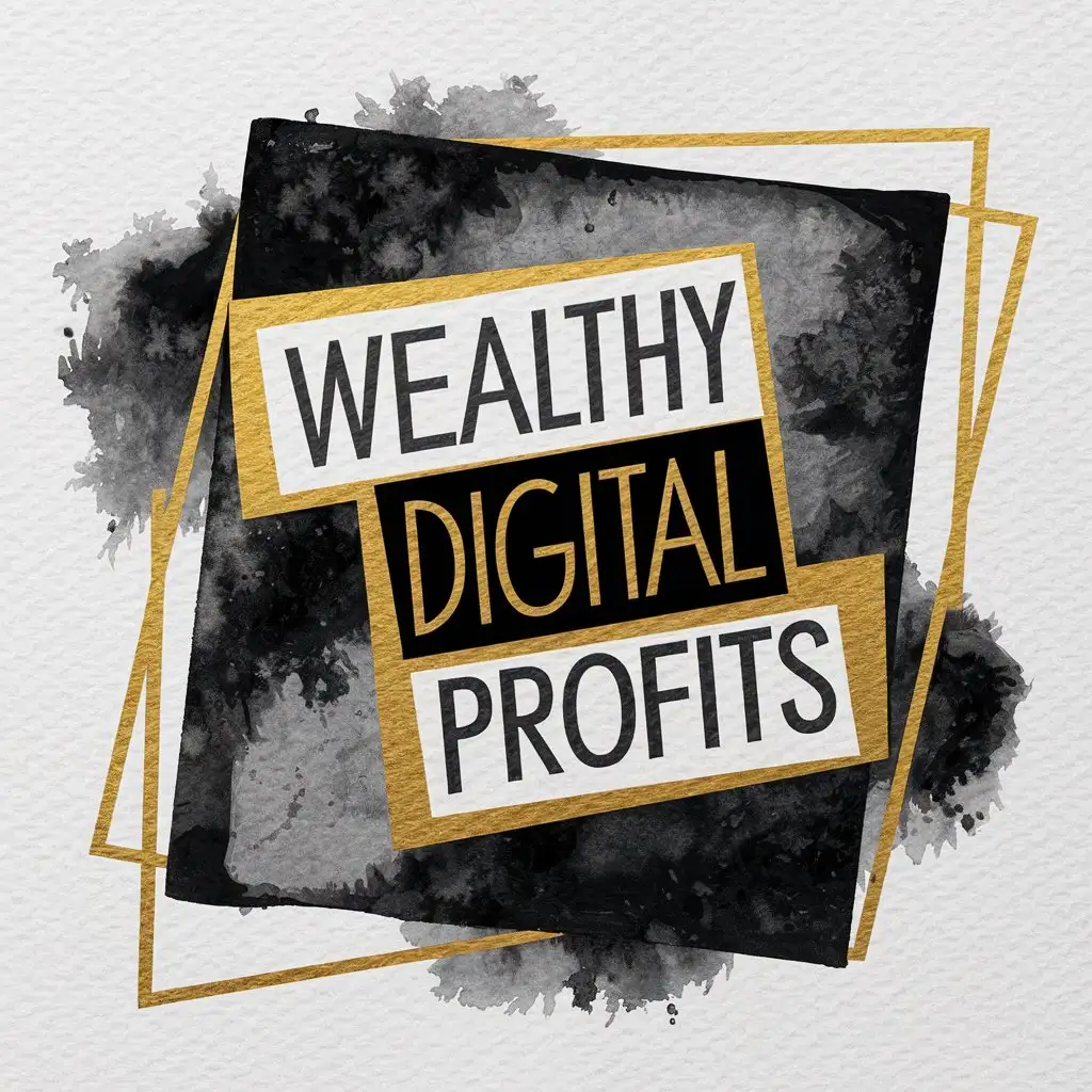 Abstract Watercolor Image in Black White and Gold with Wealthy Digital Profits