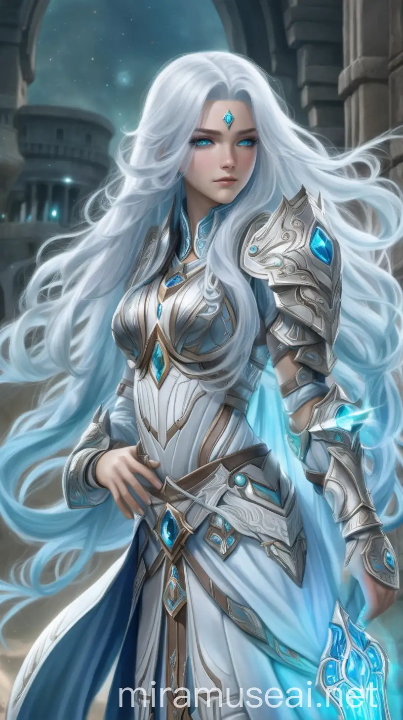 Fantasy Warrior Woman with Flowing Robes and Armor