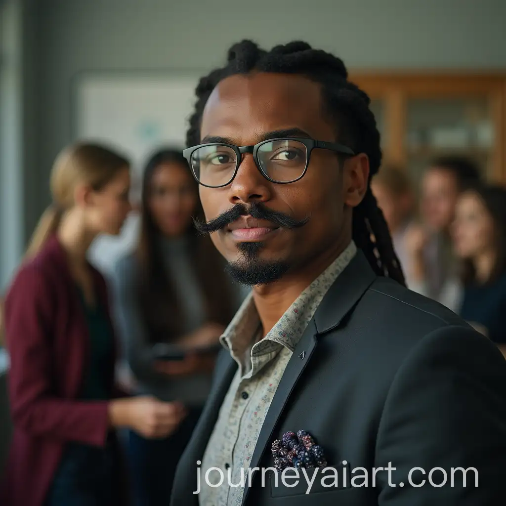 MixedRace-Male-Professor-with-Braids-and-Glasses-Surrounded-by-Gossiping-Colleagues