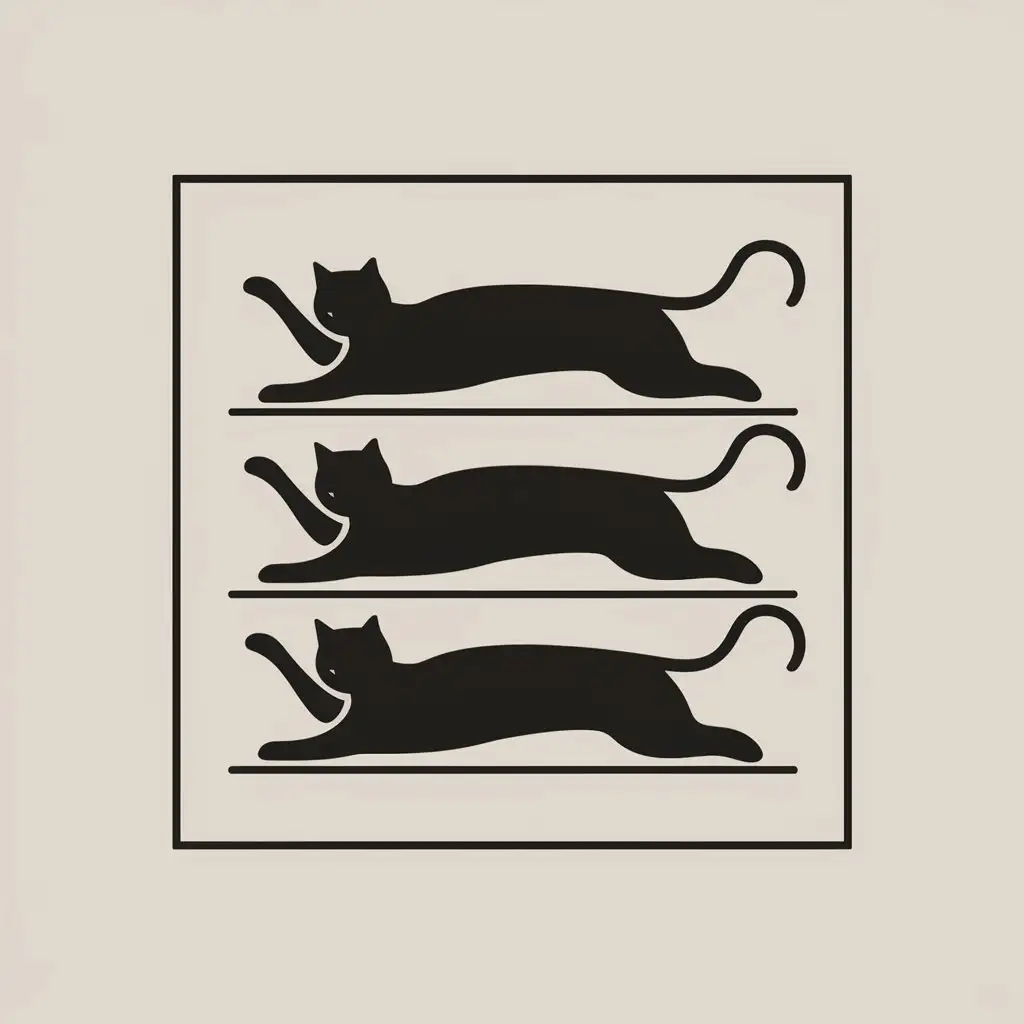 Stacked Skinny Black Cat Icons on Beige Background