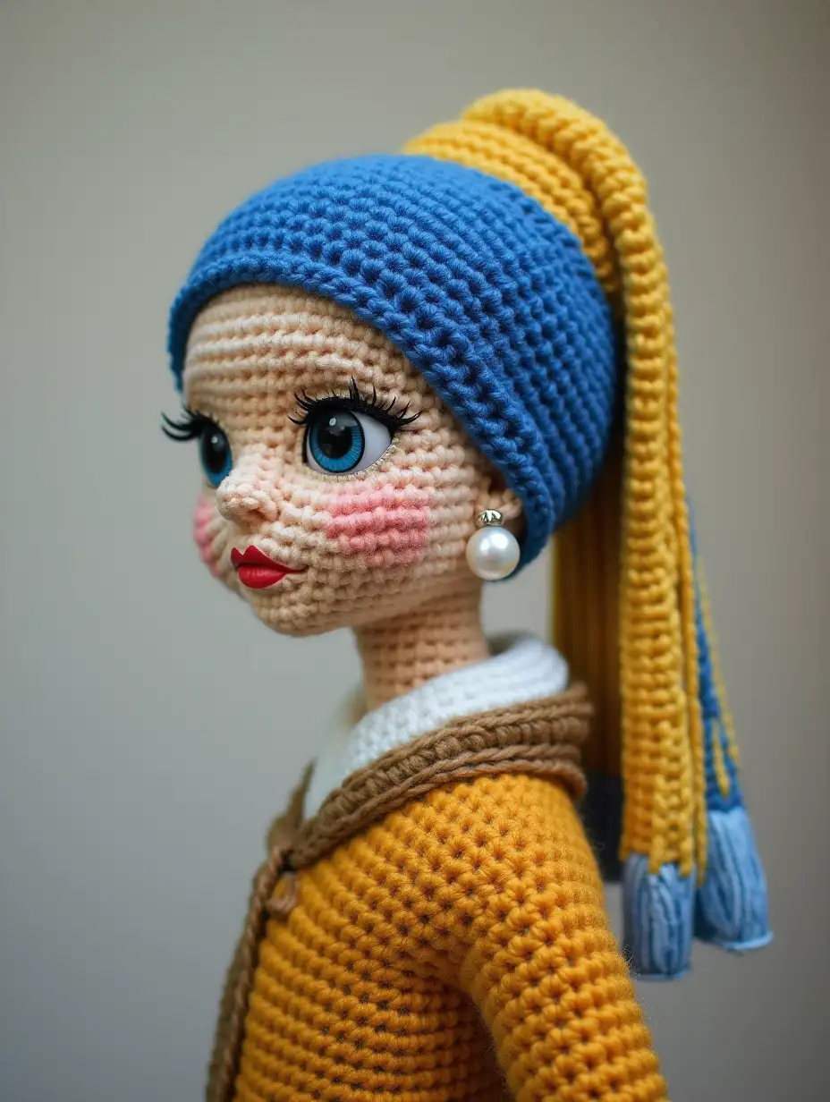 The Girl with a Pearl Earring, super big head, crochet ear ring, crochet, amigurumi