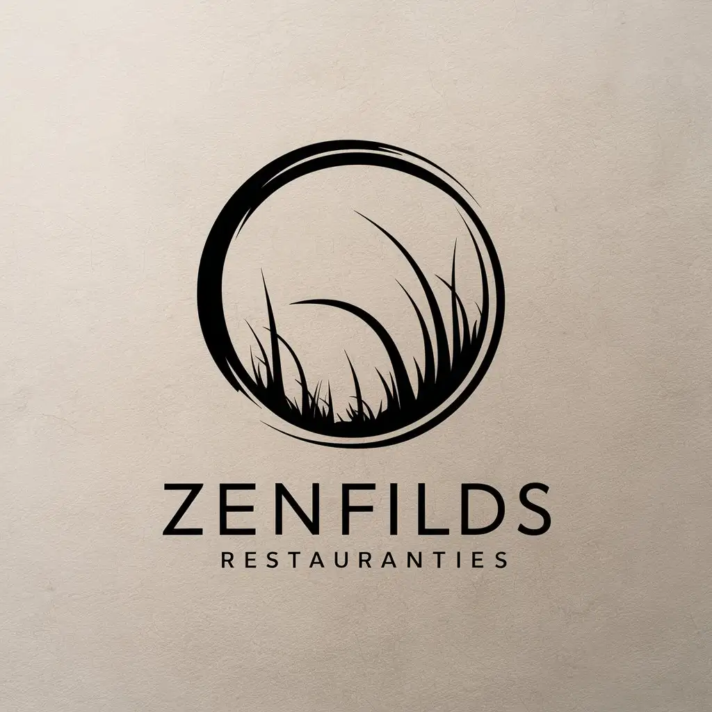 a vector logo design,with the text "ZENFILDS", main symbol:Description: The Enso Circle is a traditional symbol of Zen Buddhism, representing absolute harmony, enlightenment, and infinity. It can be depicted with smooth, imperfect lines, which adds to the naturalness.
Elements: Inside the circle, you can add a simple, elegant field or grass pattern to symbolize the "fields".,Moderate,be used in Restaurant industry,clear background