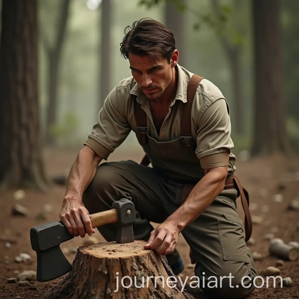 Tom-Cruise-as-a-Carpenter-Cutting-Wood-in-a-Shady-Forest-Location