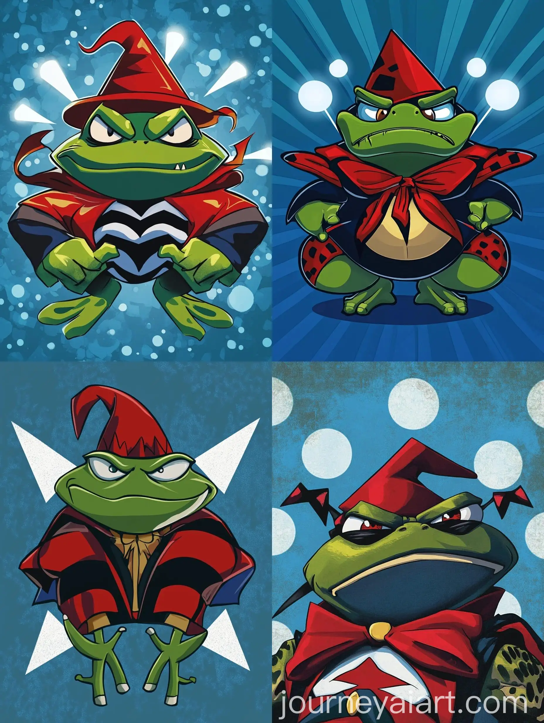 Unhappy-Jester-Frog-on-Thematic-Blue-Background