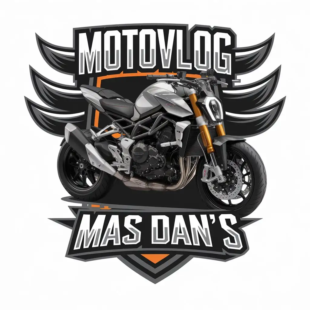 a vector logo design,with the text "MOTOVLOG MAS DAN'S", main symbol:MOTORCYCLE NMAX,complex,clear background