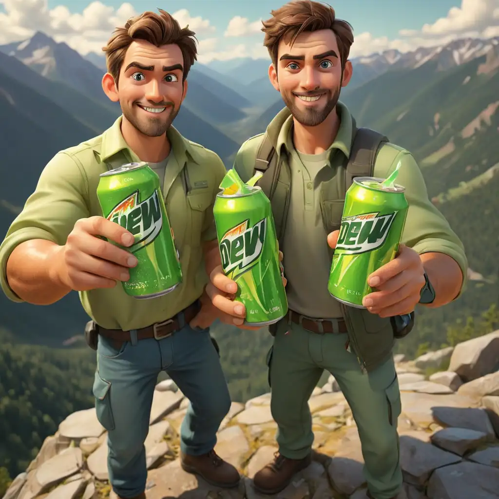 Cartoon-Two-Handsome-Men-Holding-Mountain-Dew-Lemonades-in-Mountain-View