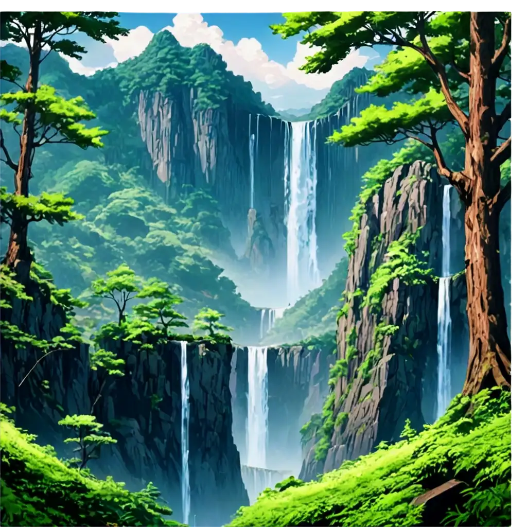 Stunning-Anime-Forest-with-Mountains-and-Waterfall-PNG-Format-for-Enhanced-Clarity