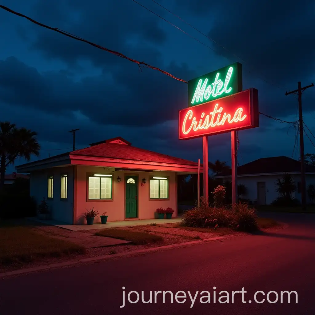 Roadside-Motel-in-Puerto-Rico-with-Illuminated-Motel-Cristina-Sign