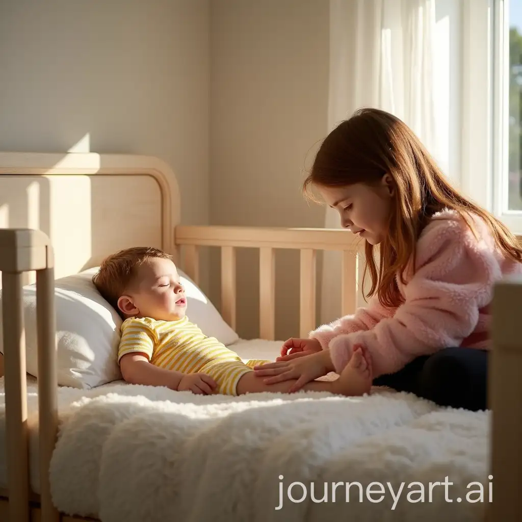 Sister-Watching-Over-Her-Sleeping-Brother-in-a-Bright-Bedroom