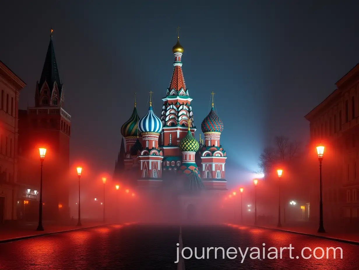 Foggy-Night-on-the-Musical-Road-Near-Cathedral-of-Saint-Basils-in-Moscow