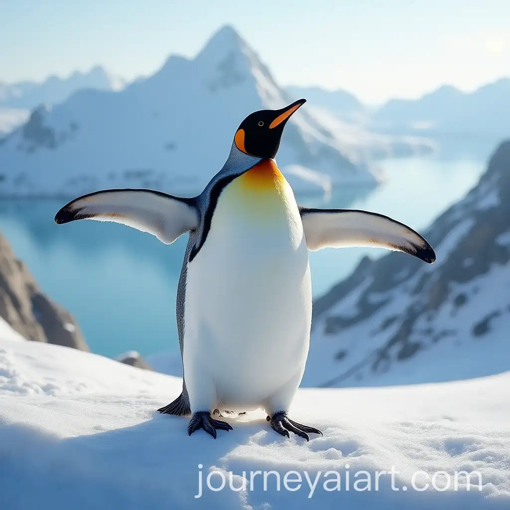 Penguin-Dancing-on-a-Mountain-Peak-in-Winter-Landscape