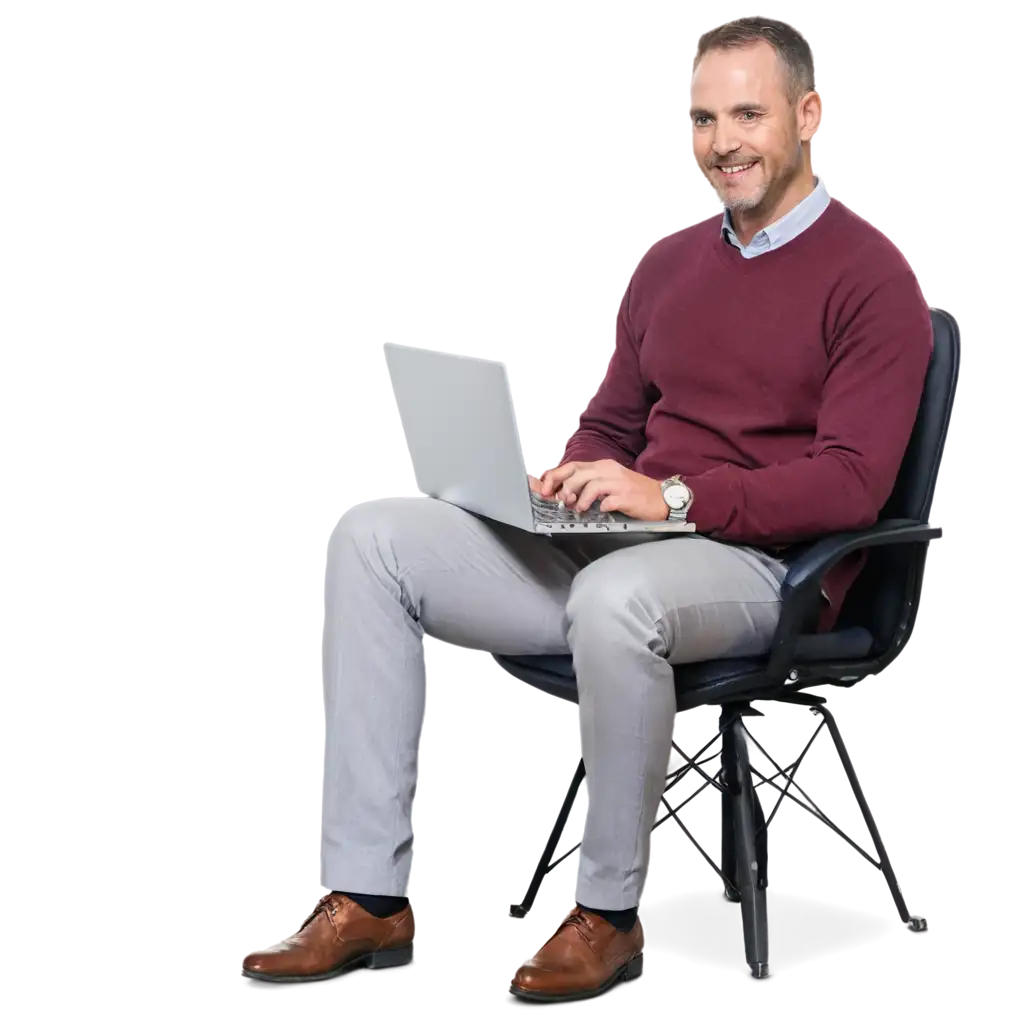 Smiling-Man-Sitting-in-Office-Chair-with-Laptop-PNG-Image-for-Professional-Use