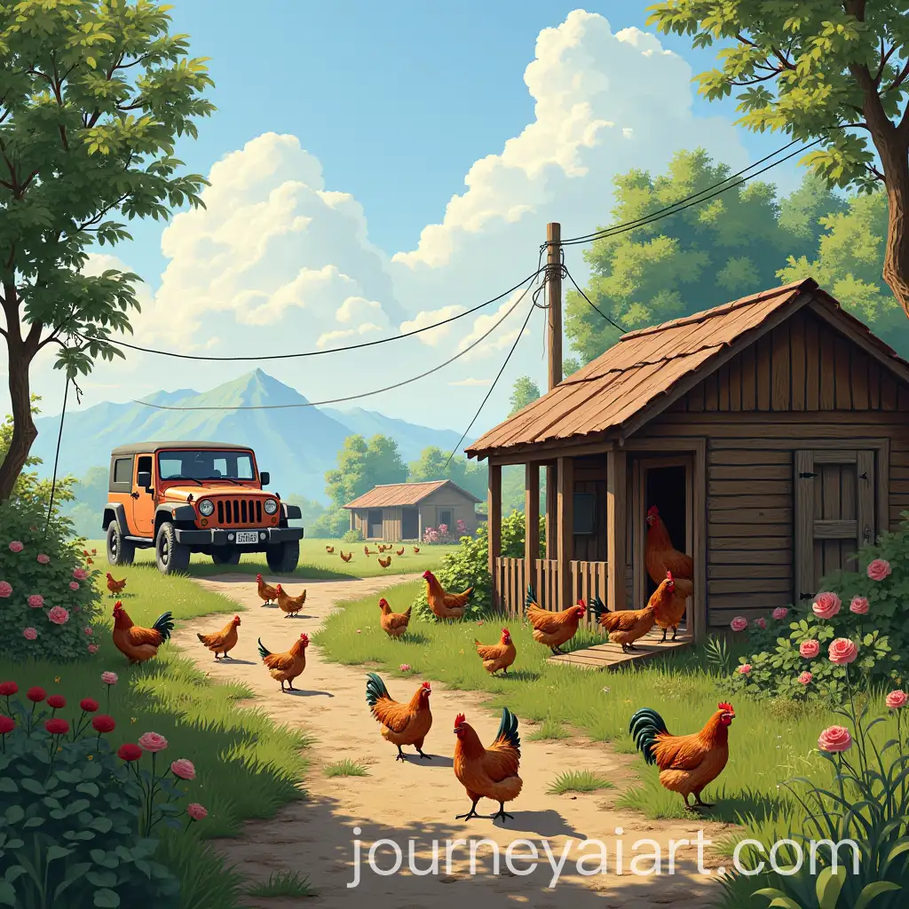 Farm-Scene-with-Chicken-Coop-and-4x4-Car-at-S-VA-Amin-Farm