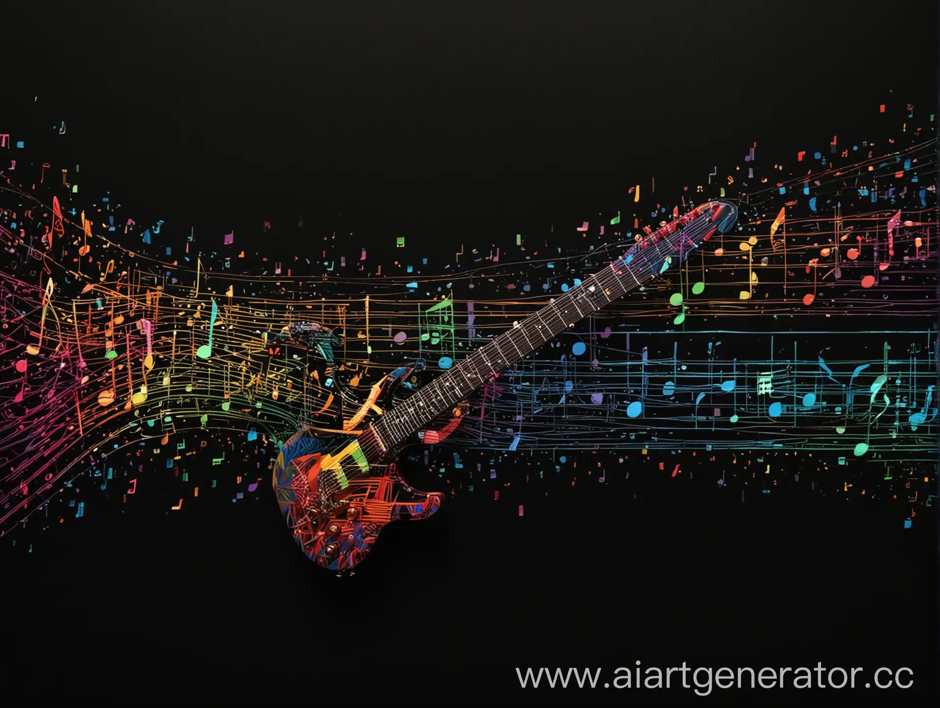 Colorful-Guitar-on-Black-Musical-Staff-Background