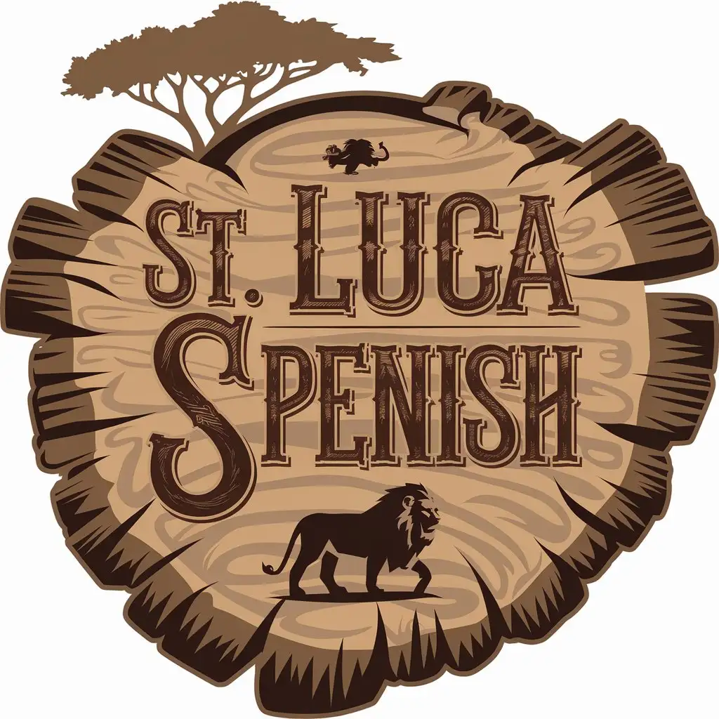 LOGO Design for St Luca Spanish Vector Logo with Engraved Writing on Wood Safari Lion Theme