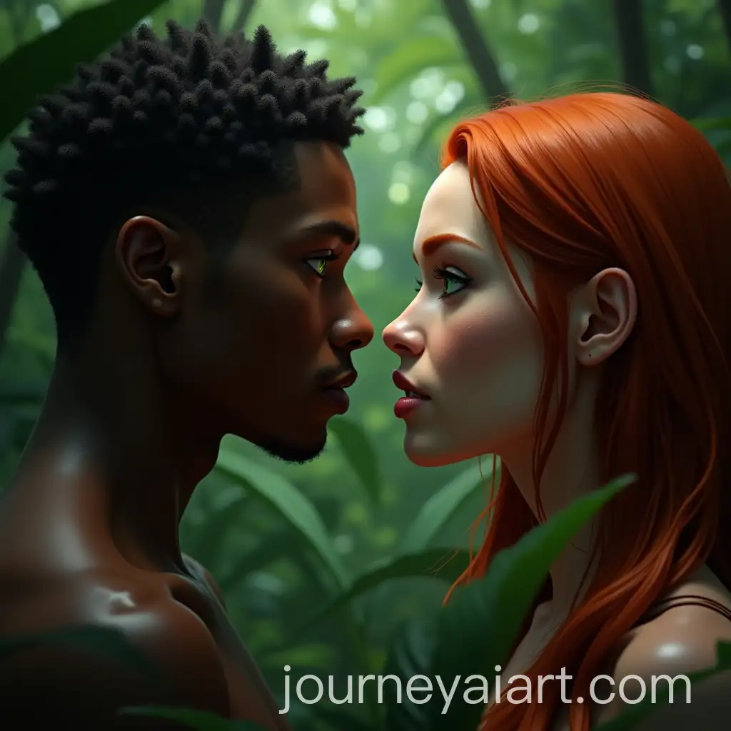 Interracial-Couple-Embracing-Lovingly-in-Lush-Jungle-Setting