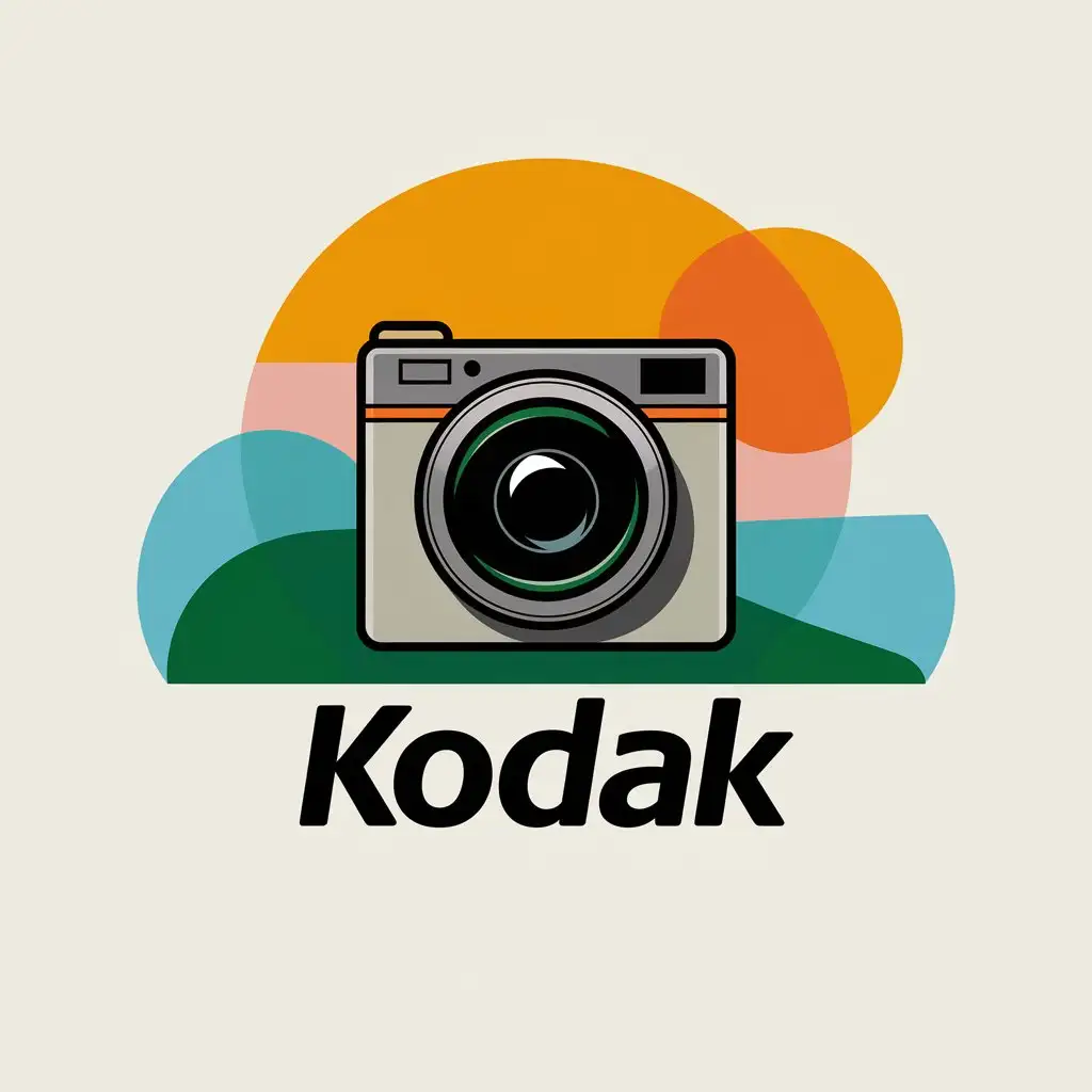 a vector logo design,with the text "KODAK", main symbol:camara fotografica,Moderate,clear background