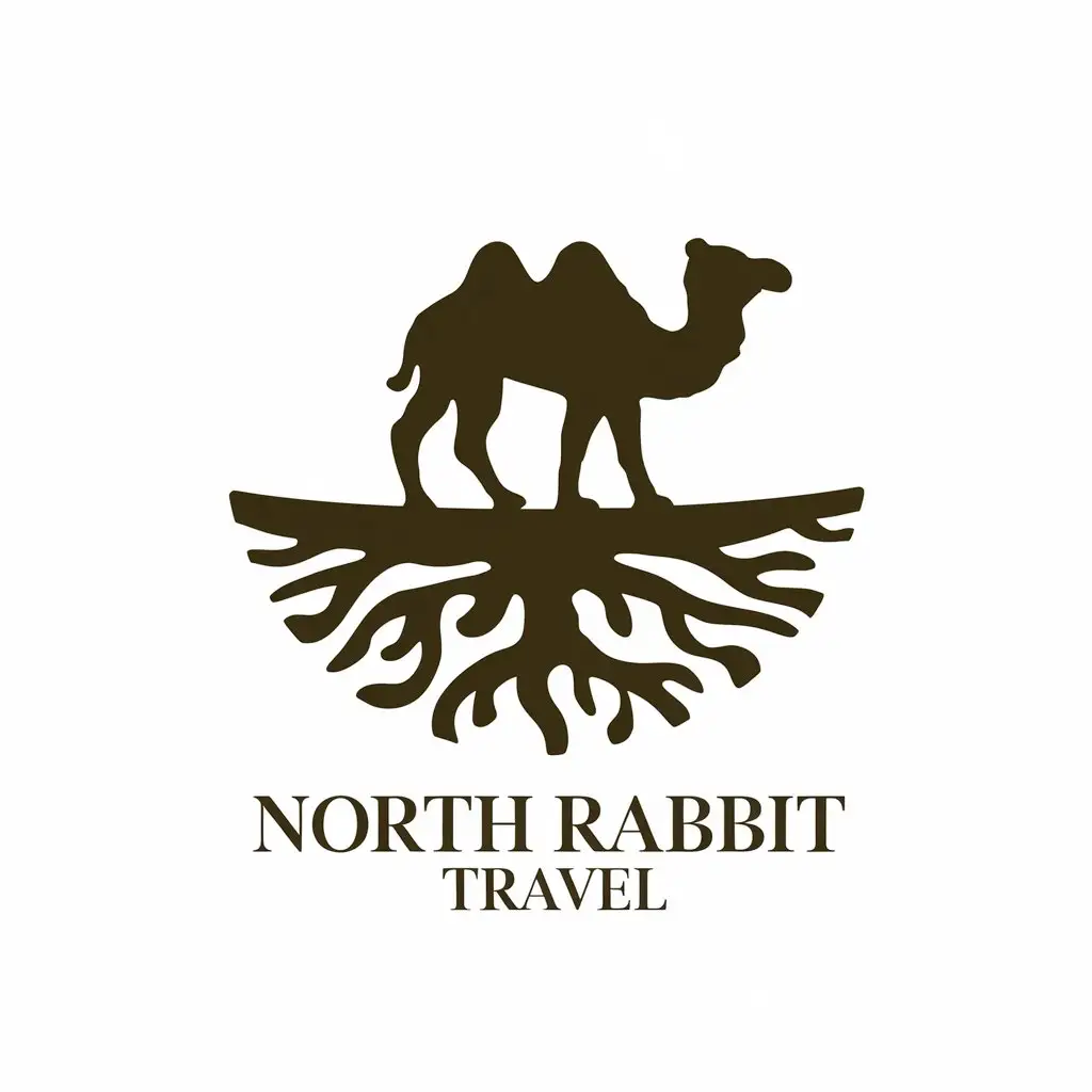 a vector logo design,with the text "north rabbit travel", main symbol:Carving a camel on the rounded surface of Hu Yang's tree roots,Moderate,be used in Travel industry,clear background