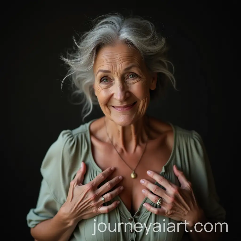 Smiling-Senior-Woman-with-Gray-Hair-in-Vintage-Dress