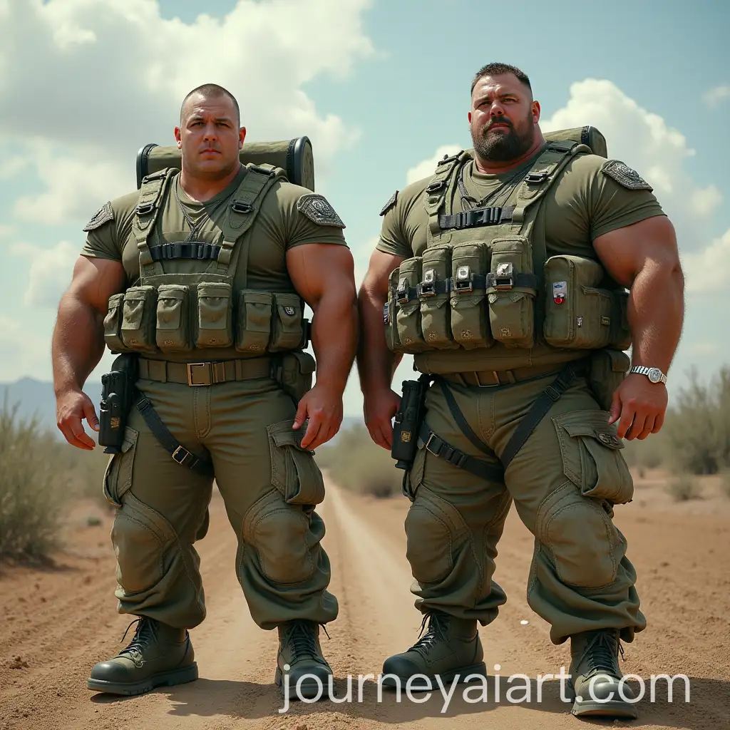 Two-Gigantic-Muscular-Soldiers-in-Military-Uniform