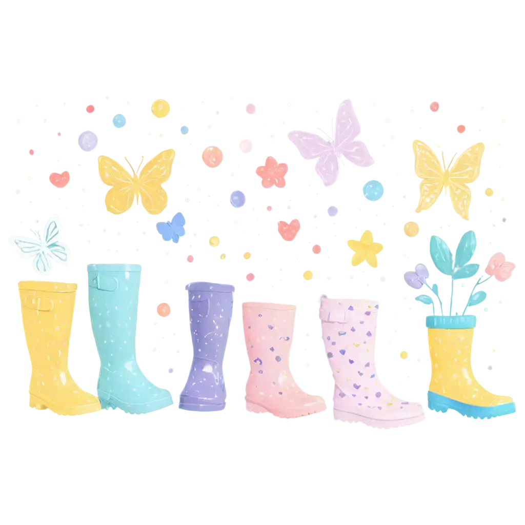 SpringThemed-PNG-Stickers-Blooming-Flowers-Butterflies-and-Cheerful-Rain-Boots-for-Playful-Designs