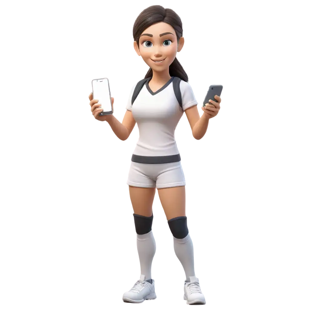 3D-PNG-Model-of-a-Girl-in-Volleyball-Uniform-with-Phone-HighQuality-Image-for-Digital-Use