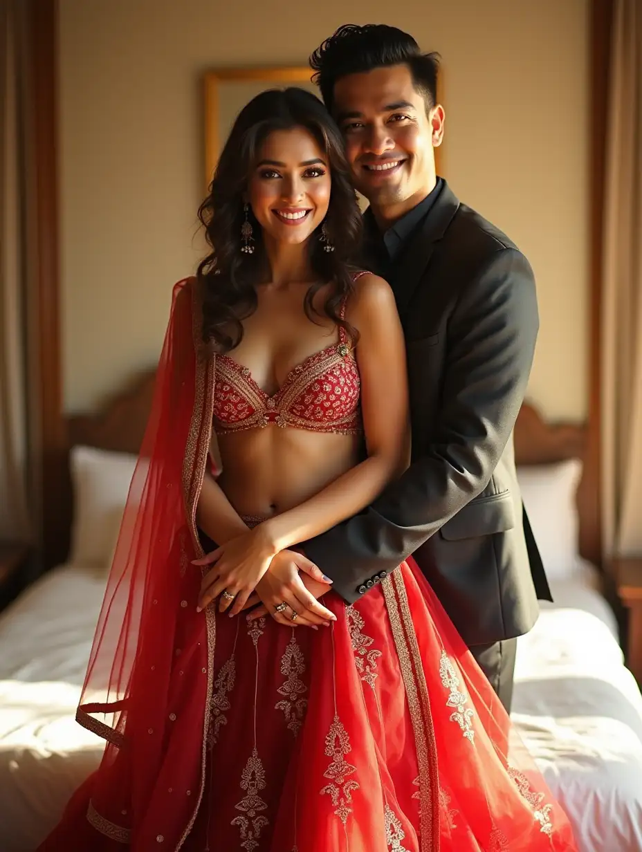 Indian-Couple-Wedding-Embrace-in-Romantic-Bedroom-Setting