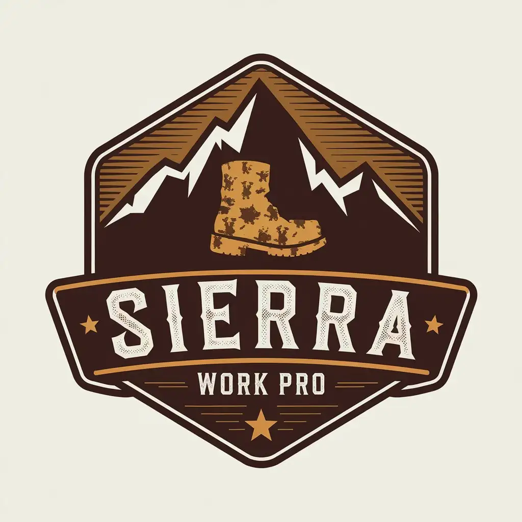 LOGO Design for SIERRA WORK PRO Vintage Western Work Boot Brand with Mountains and Earthy Textures