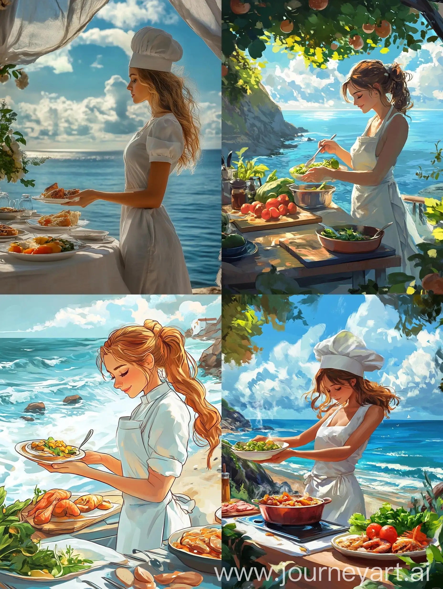 Girl-Chef-Cooking-Delicious-Seafood-by-the-Seaside