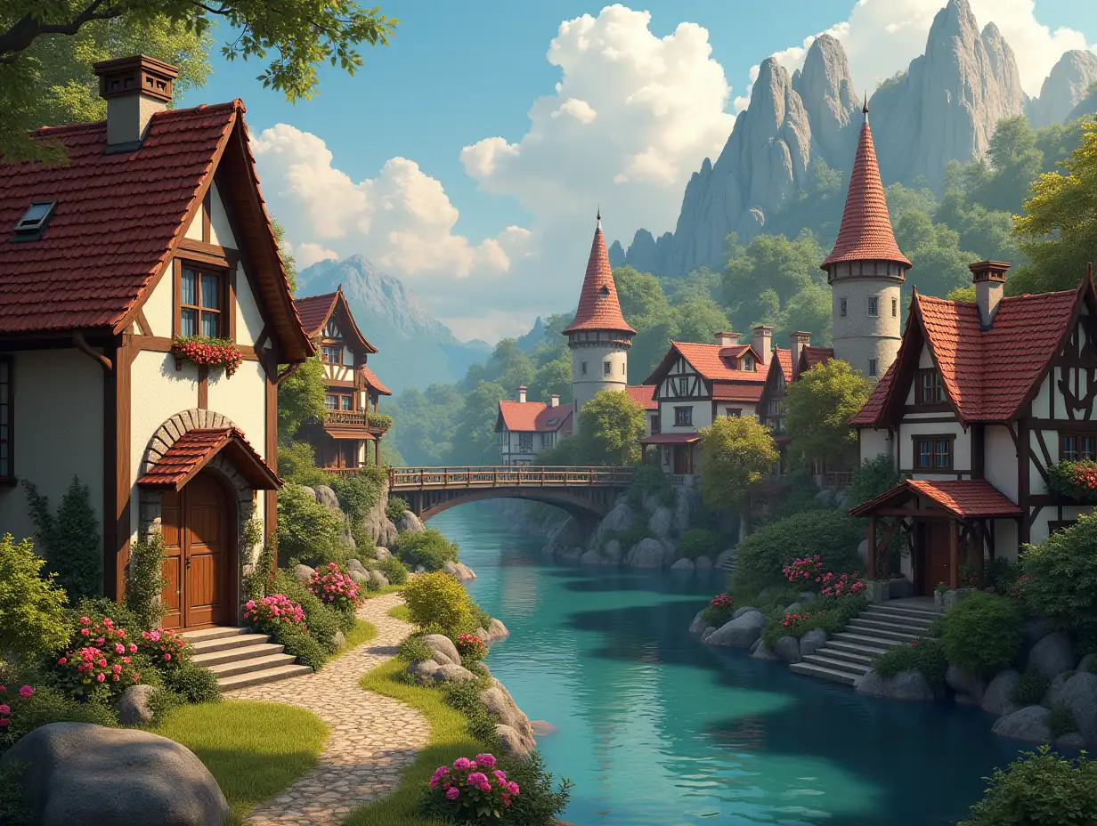 Cozy fairy tale town in a fantasy style | Premium AI image