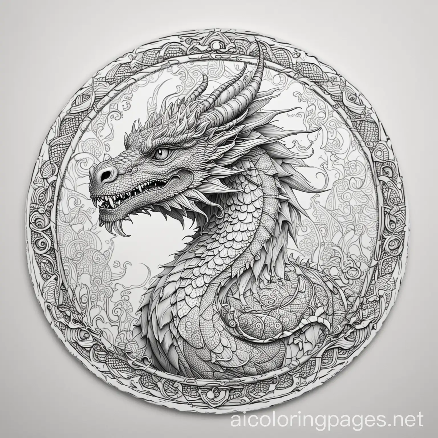 Dragon-Mandala-Coloring-Page-with-Simplicity-and-Ample-White-Space