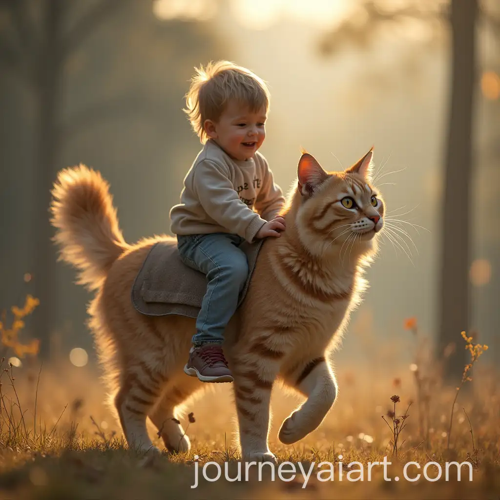 Boy-Riding-on-a-Playful-Cat-in-a-Whimsical-Scene
