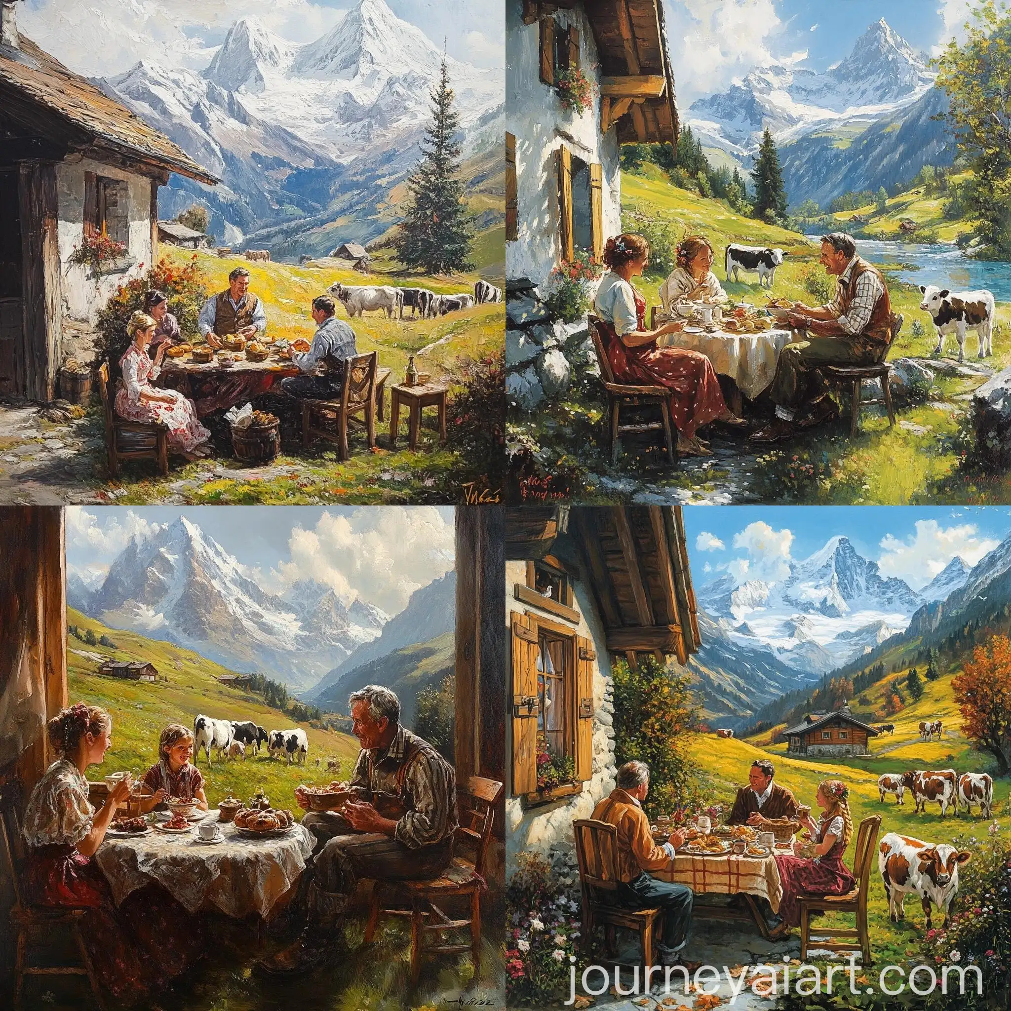 Swiss-Cottage-Family-Lunch-with-Alps-View