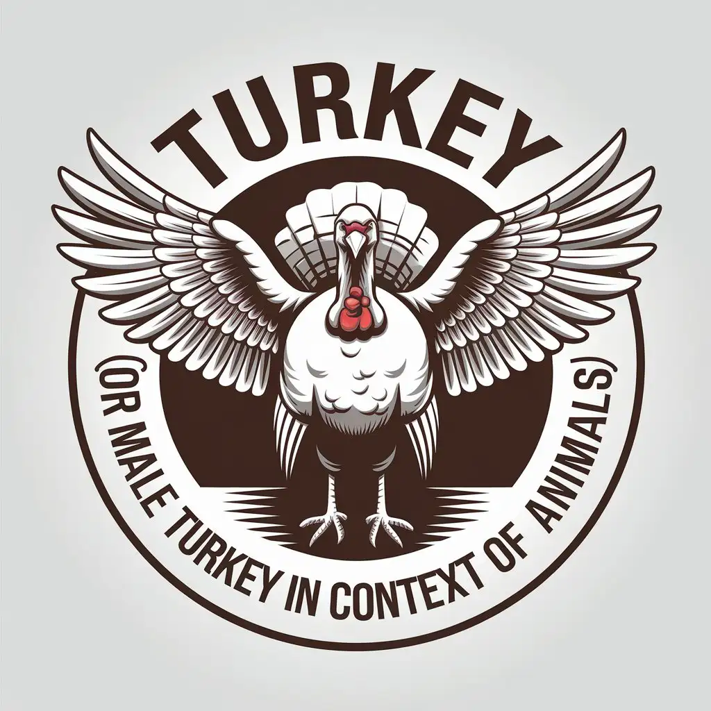 a vector logo design,with the text "Turkey (or male turkey in context of animals)", main symbol:White turkey,Moderate,clear background