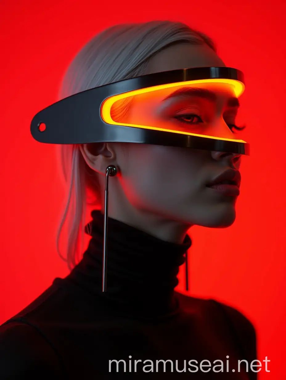 Futuristic Fashion Portrait with Angular Gear Transparence and Neon Accents