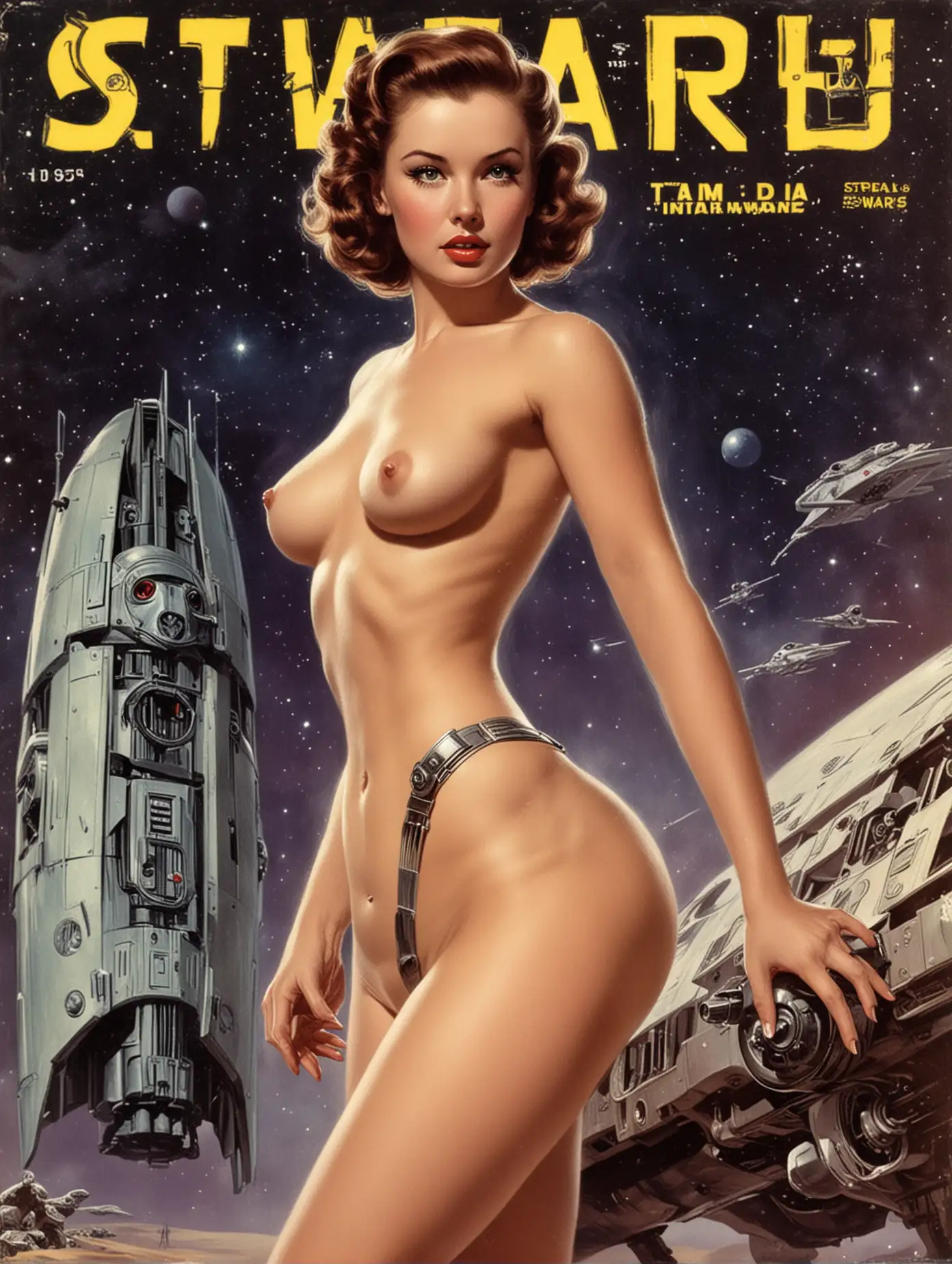 nude Star Wars woman on cover of 1950's sci-fi book.