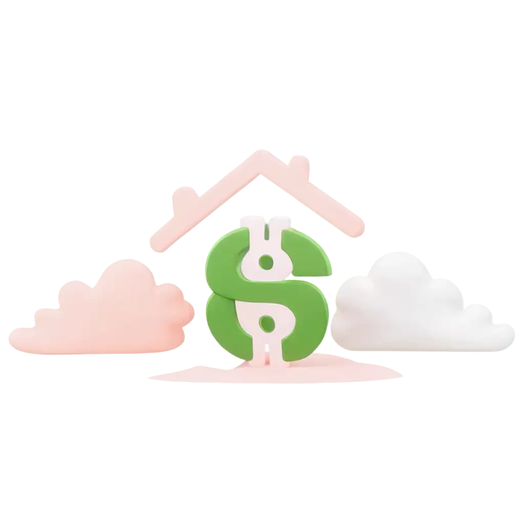 Abstract-FinanceThemed-PNG-Image-House-with-Dollar-Sign-Percentage-and-Cloud-for-Real-Estate-Investment-Visuals