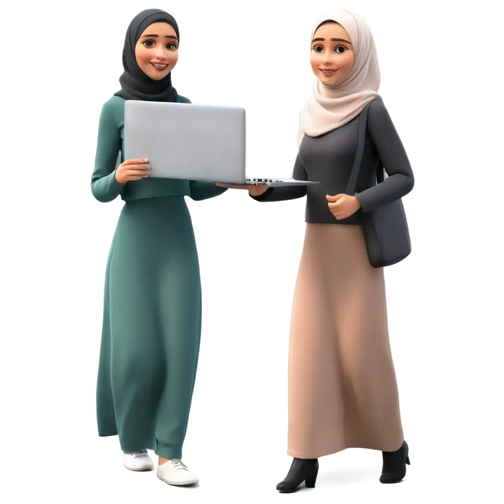 Animated-Muslim-Woman-Carrying-a-Laptop-HighQuality-PNG-Image-for-Diverse-Uses