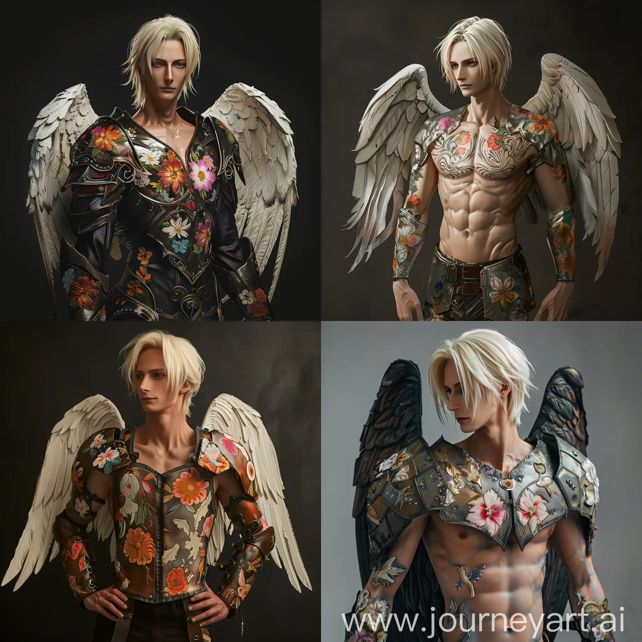 WhiteHaired-Bodybuilder-in-Floral-Angel-Armor