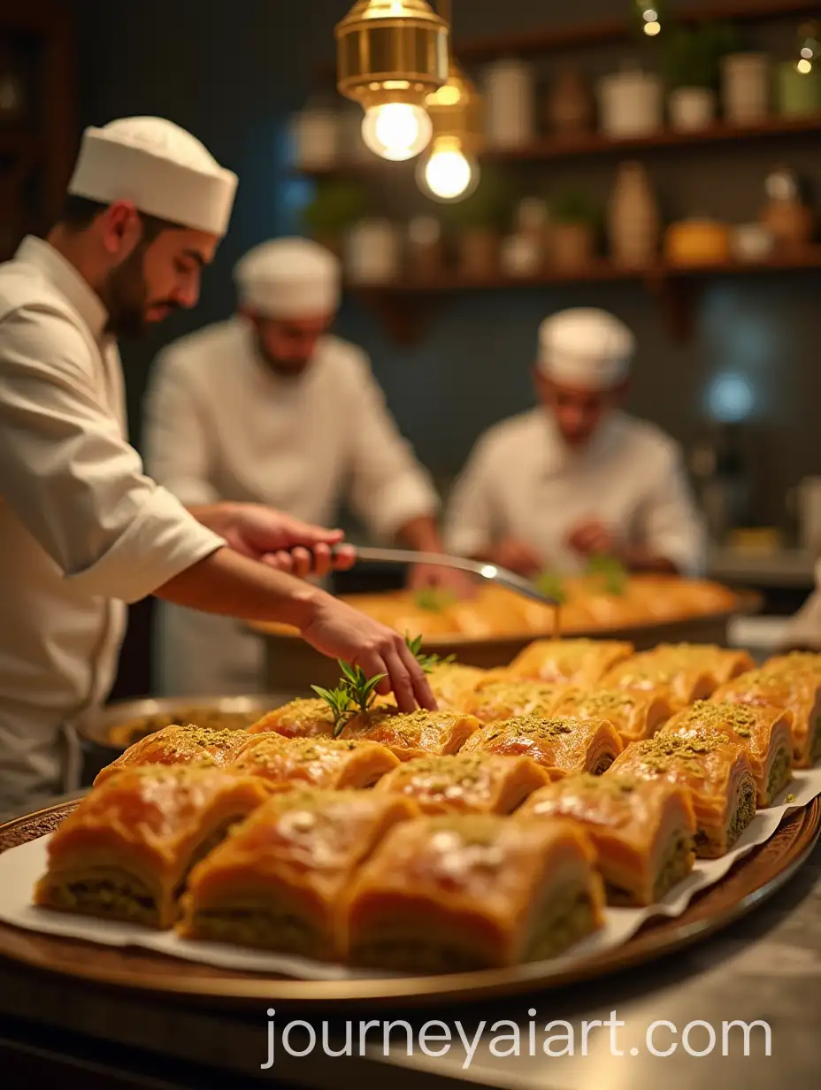 Tiny-Chefs-Preparing-Giant-Baklava-with-Cream-and-Pistachios-in-a-Warm-Ramadan-Kitchen